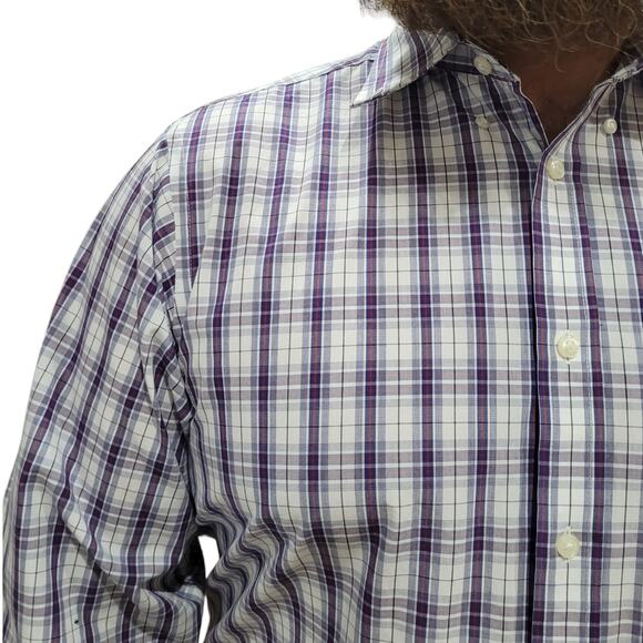 Izod Mens Plaid Dress Shirt 16.5 34/35 White Blue Gray Red Check Button Office - Picture 4 of 9